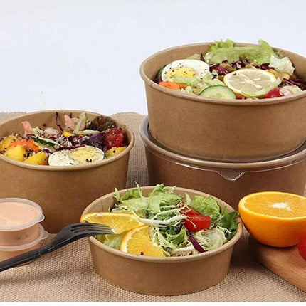 Take Away Kraft Paper Salad Bowl Food Grade Takeout Tableware Food Bowl With Lid - Aimall