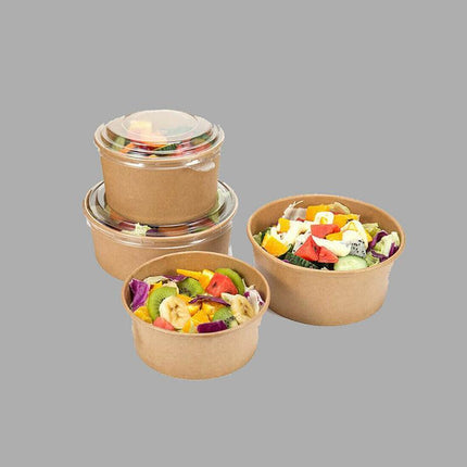 Take Away Kraft Paper Salad Bowl Food Grade Takeout Tableware Food Bowl With Lid - Aimall