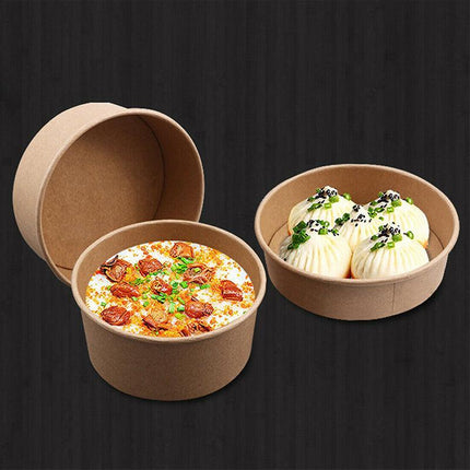 Take Away Kraft Paper Salad Bowl Food Grade Takeout Tableware Food Bowl With Lid - Aimall