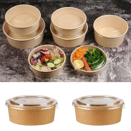 Take Away Kraft Paper Salad Bowl Food Grade Takeout Tableware Food Bowl With Lid - Aimall