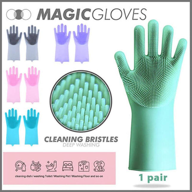 Magic Silicone Rubber Dish Washing Kitchen Gloves Scrubber Cleaning Scrubbing AU - Aimall