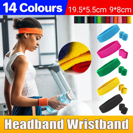 Cotton Wristbands + Headband Sweatbands Sweat Band for Sport Tennis Badminton AU - Aimall