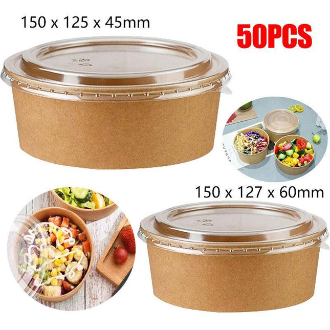 Take Away Kraft Paper Salad Bowl Food Grade Takeout Tableware Food Bowl With Lid - Aimall