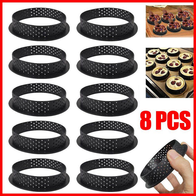 8x Cake Mold Perforated Cutter Round-Shape Mousse Circle Ring Tart Decor Baking - Aimall