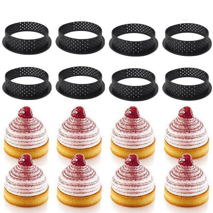 8x Cake Mold Perforated Cutter Round-Shape Mousse Circle Ring Tart Decor Baking - Aimall