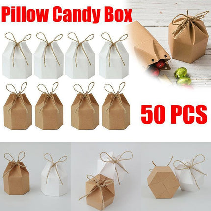 50Pcs Xmas Candy Gift Box Bag Pillow Favor Kraft Paper Gift Favour Wedding Party - Aimall