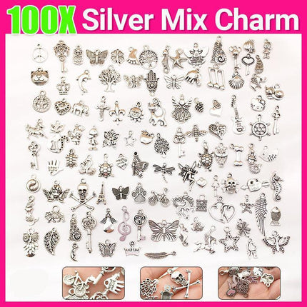100PCS Bulk Tibetan Silver Mix Charm Pendants Necklace Jewelry Making DIY Craft - Aimall