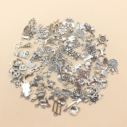 100PCS Bulk Tibetan Silver Mix Charm Pendants Necklace Jewelry Making DIY Craft - Aimall