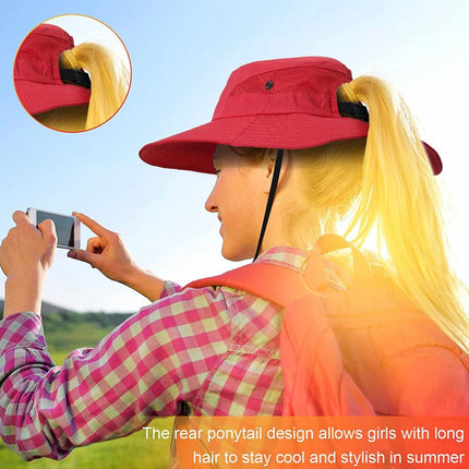 Women Wide Brim Ponytail Hat Sun Protect Visor Summer Beach Cap Anti UV Floppy - Aimall