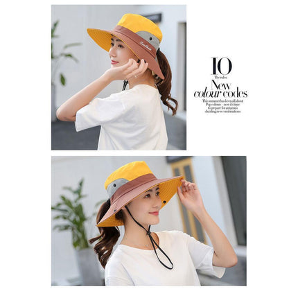 Women Wide Brim Ponytail Hat Sun Protect Visor Summer Beach Cap Anti UV Floppy - Aimall