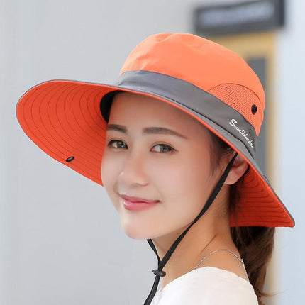 Women Wide Brim Ponytail Hat Sun Protect Visor Summer Beach Cap Anti UV Floppy - Aimall