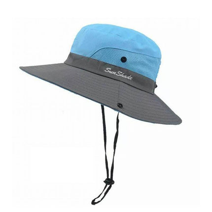 Women Wide Brim Ponytail Hat Sun Protect Visor Summer Beach Cap Anti UV Floppy - Aimall