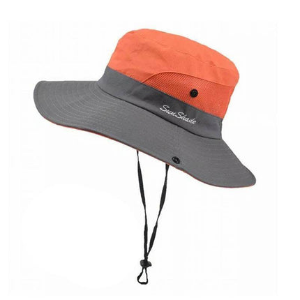 Women Wide Brim Ponytail Hat Sun Protect Visor Summer Beach Cap Anti UV Floppy - Aimall