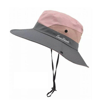 Women Wide Brim Ponytail Hat Sun Protect Visor Summer Beach Cap Anti UV Floppy - Aimall