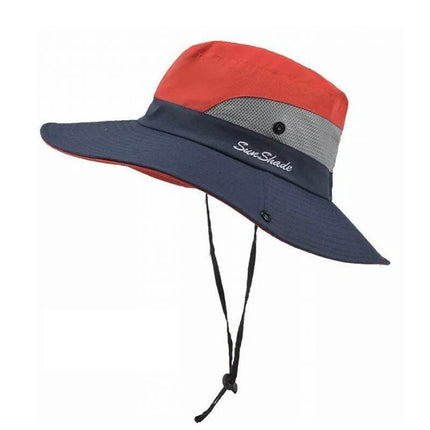 Women Wide Brim Ponytail Hat Sun Protect Visor Summer Beach Cap Anti UV Floppy - Aimall