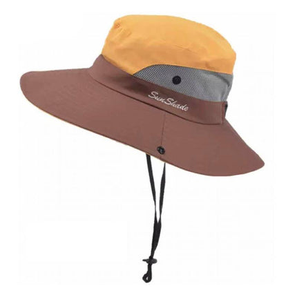 Women Wide Brim Ponytail Hat Sun Protect Visor Summer Beach Cap Anti UV Floppy - Aimall