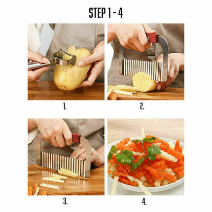 Potato Crinkle Cutter Dough Wavy Slicer Steel Kitchen Vegetable Chip Blade Knife - Aimall