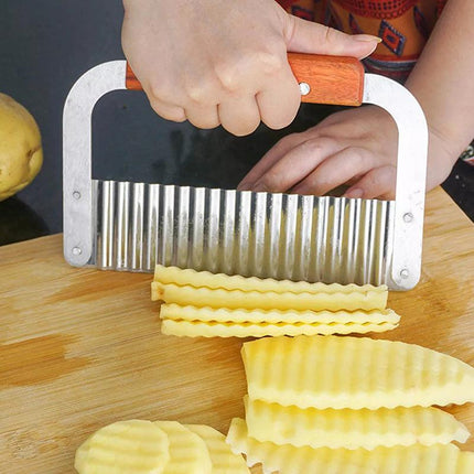 Potato Crinkle Cutter Dough Wavy Slicer Steel Kitchen Vegetable Chip Blade Knife - Aimall
