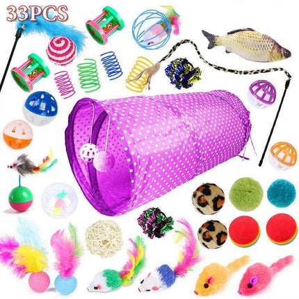 33 items Lovely Cat Kitten Toy Bulk Buy Pet Toys Rod Fur Mice Bells Balls Catnip - Aimall