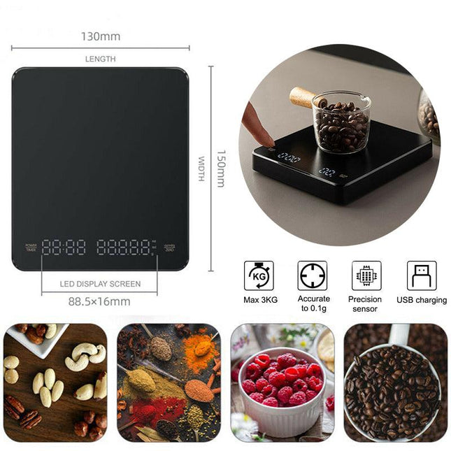 Electronic Digital Coffee Scale With Timer Precision High Display 3Kg/0.1g AU - Aimall
