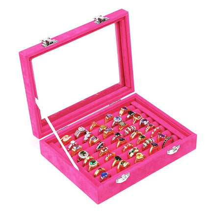 Velvet Ring Earring Jewelry Display Organizer Box Tray Holder Storage Case - Aimall