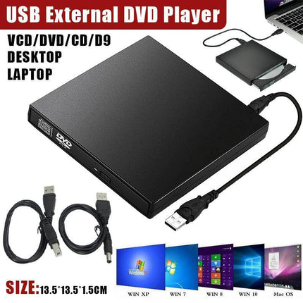USB External CD RW DVD ROM Writer Burner Player Drive PC Laptop for Mac Windows - Aimall