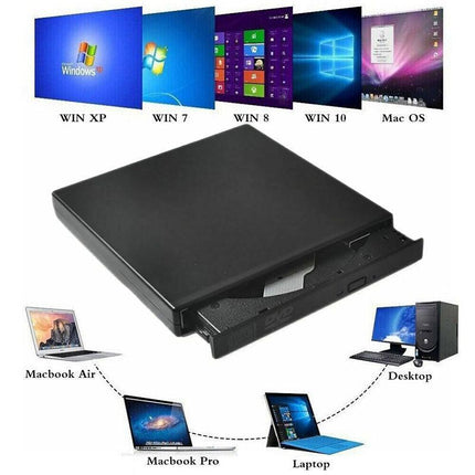 USB External CD RW DVD ROM Writer Burner Player Drive PC Laptop for Mac Windows - Aimall