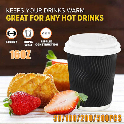 Disposable Coffee Cups 8oz 12oz 16oz Bulk Takeaway Paper Triple Wall Take Away - Aimall