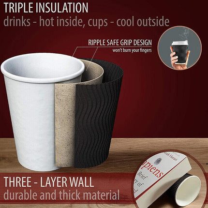 Disposable Coffee Cups 8oz 12oz 16oz Bulk Takeaway Paper Triple Wall Take Away - Aimall