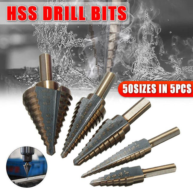 5PCS HSS Step Steel Cone Drill Hole Cutter Titanium Bits Set Kit + Aluminum Case - Aimall