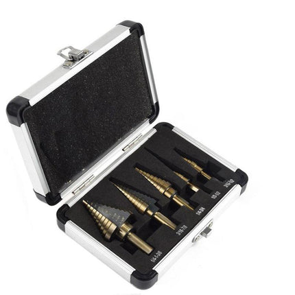 5PCS HSS Step Steel Cone Drill Hole Cutter Titanium Bits Set Kit + Aluminum Case - Aimall
