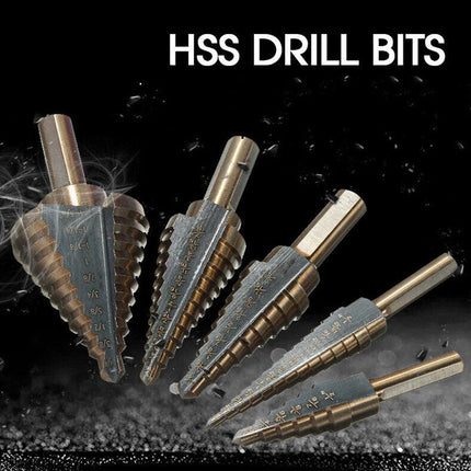 5PCS HSS Step Steel Cone Drill Hole Cutter Titanium Bits Set Kit + Aluminum Case - Aimall