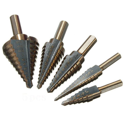 5PCS HSS Step Steel Cone Drill Hole Cutter Titanium Bits Set Kit + Aluminum Case - Aimall