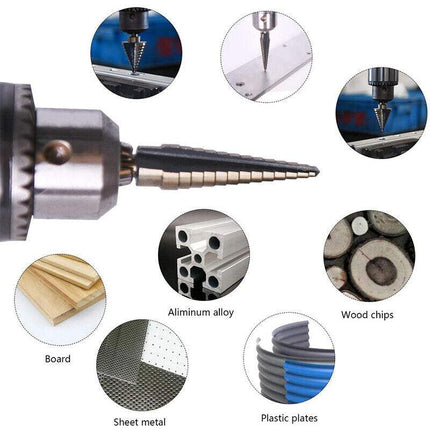 5PCS HSS Step Steel Cone Drill Hole Cutter Titanium Bits Set Kit + Aluminum Case - Aimall