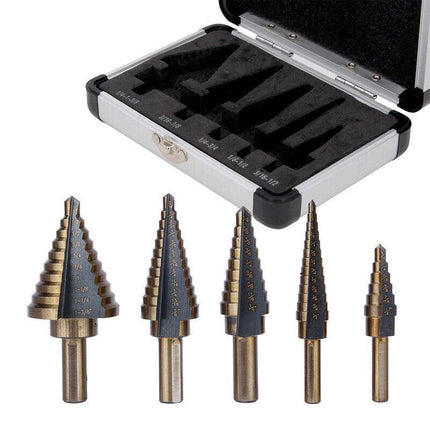 5PCS HSS Step Steel Cone Drill Hole Cutter Titanium Bits Set Kit + Aluminum Case - Aimall