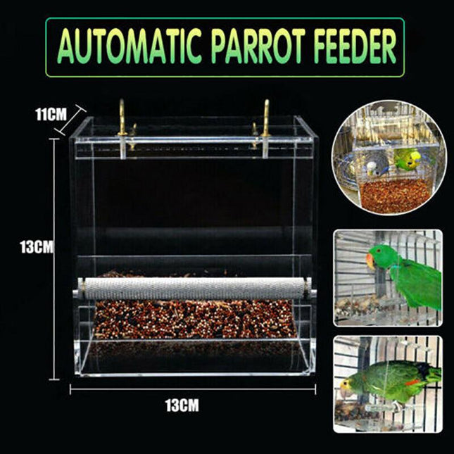 AU Acrylic Automatic Parrot Feeder No Mess Bird Cage Seed Feeding Container Box - Aimall