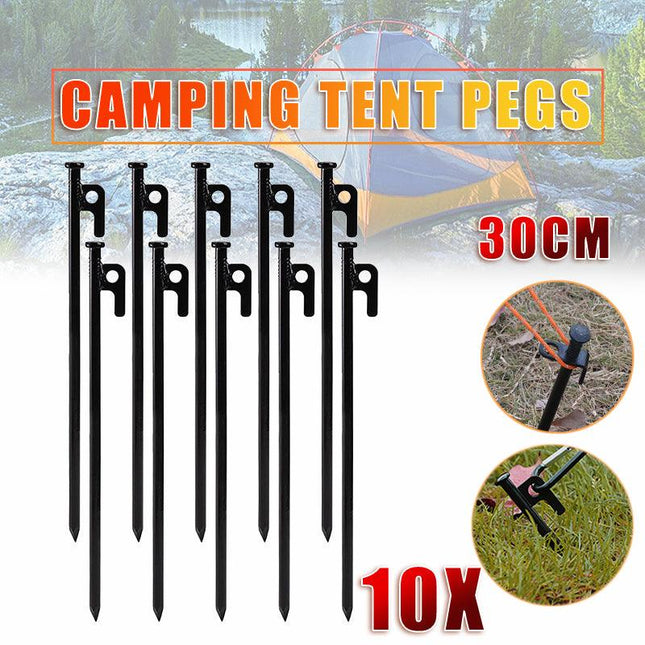 10PCS 30cm Heavy Duty Steel Metal Tent Canopy Camping Stakes Peg Ground Nail 4WD - Aimall