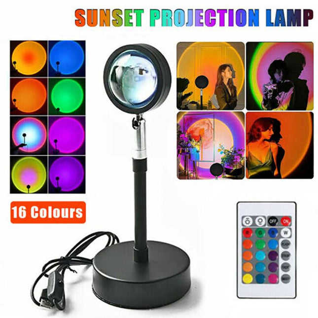 16Colours Rainbow Sunset Projection Lamp LED Modern Romantic Remote Control Ligh - Aimall