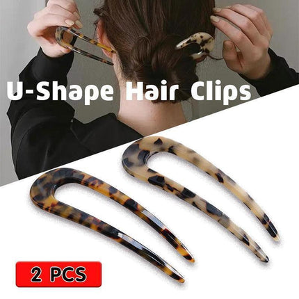 2PCS U-Shape Hair Clips Stick Tortoise Shell Hairstyle Hair Pin Hair Accessories - Aimall