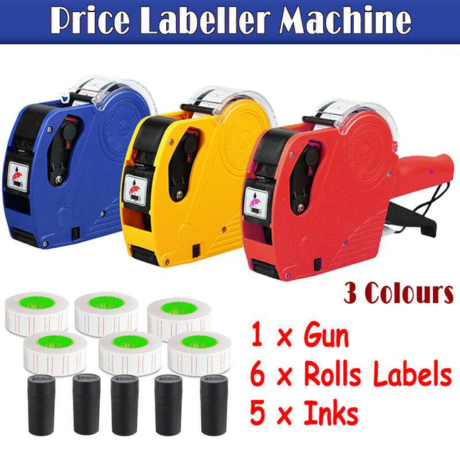 Tag Gun Labeller Kit with 6 Rolls Labels and 5 Inks Roller - Aimall