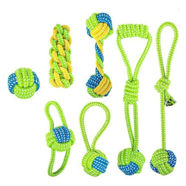 7Pcs Dog Rope Chew Toys Kit Tough Strong Knot Ball Pet Puppy Cotton Teething Toy - Aimall