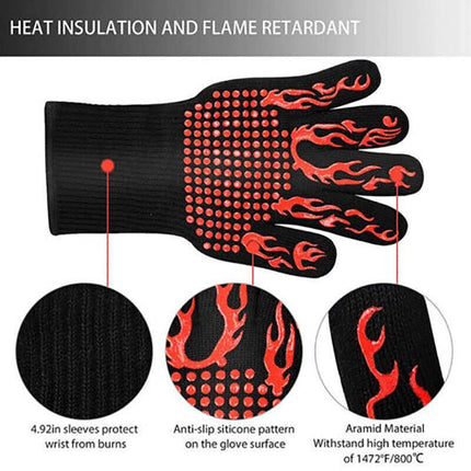 2x Heat Proof Resistant Oven BBQ Gloves 35cm Kitchen Cooking Silicone Mitt NEW - Aimall