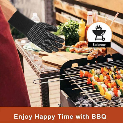 2x Heat Proof Resistant Oven BBQ Gloves 35cm Kitchen Cooking Silicone Mitt NEW - Aimall