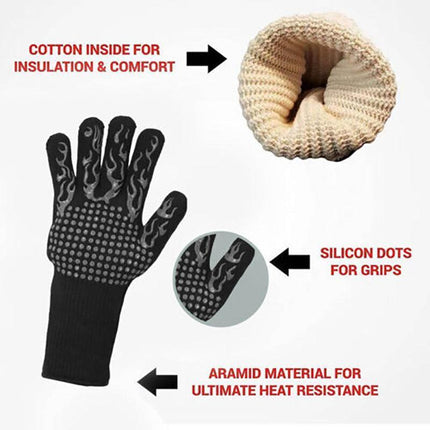 2x Heat Proof Resistant Oven BBQ Gloves 35cm Kitchen Cooking Silicone Mitt NEW - Aimall