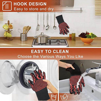 2x Heat Proof Resistant Oven BBQ Gloves 35cm Kitchen Cooking Silicone Mitt NEW - Aimall