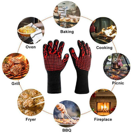 2x Heat Proof Resistant Oven BBQ Gloves 35cm Kitchen Cooking Silicone Mitt NEW - Aimall