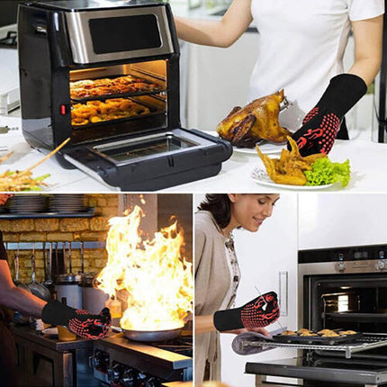 2x Heat Proof Resistant Oven BBQ Gloves 35cm Kitchen Cooking Silicone Mitt NEW - Aimall