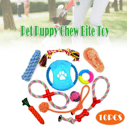 10X Dog Braided Rope Toys Pet Puppy Chew Bite Toy Gift Tough Cotton Clean Teeth - Aimall