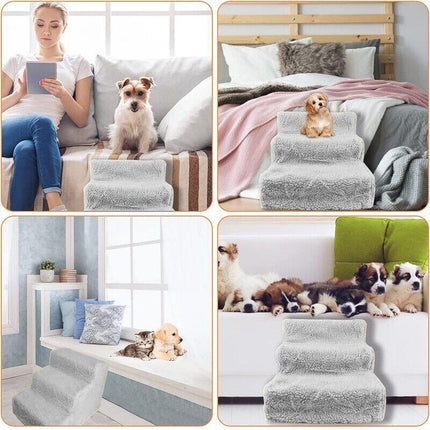 3 Steps Pet Stairs Portable Cat Dog Ladder w/ Cover Step Ramp Climb For Pup Play - Aimall
