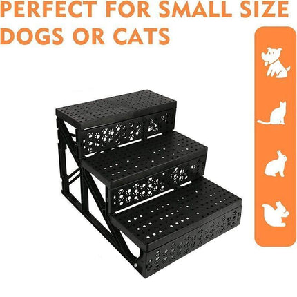 3 Steps Pet Stairs Portable Cat Dog Ladder w/ Cover Step Ramp Climb For Pup Play - Aimall